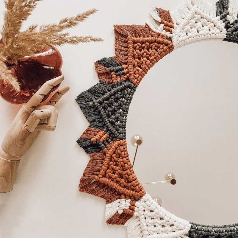Miroir Macramé Miroir Éclatant en Macramé