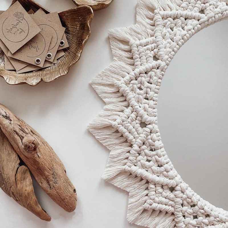 Miroir Macramé Miroir Macramé Blanc Éclatant