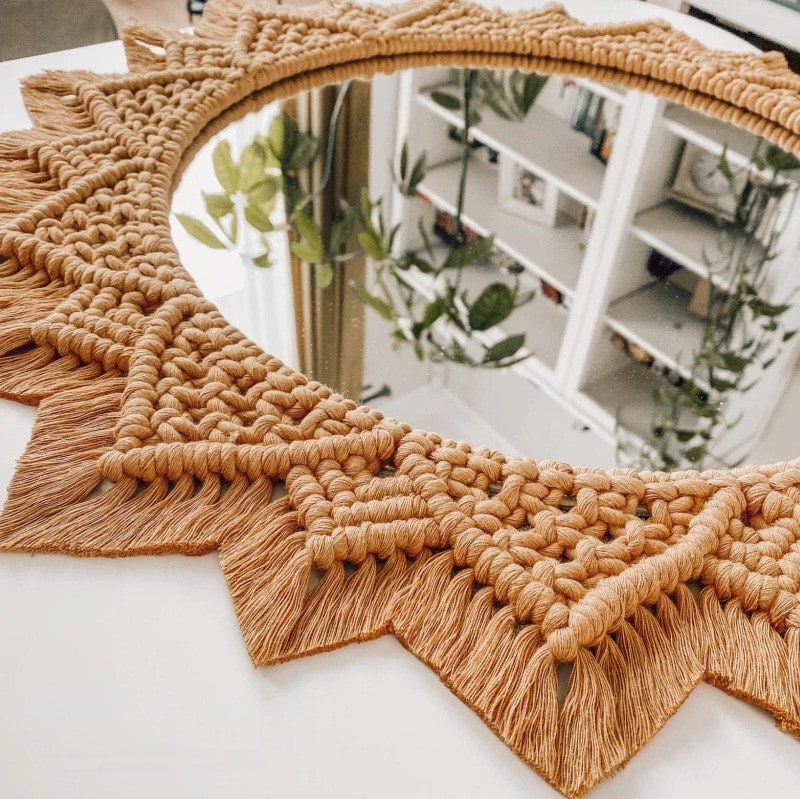 Miroir Macramé Miroir Ocre en Macramé Artisanal
