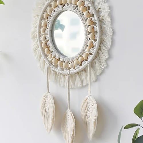 Miroir Macramé Miroir Plume Enchantée en Macramé
