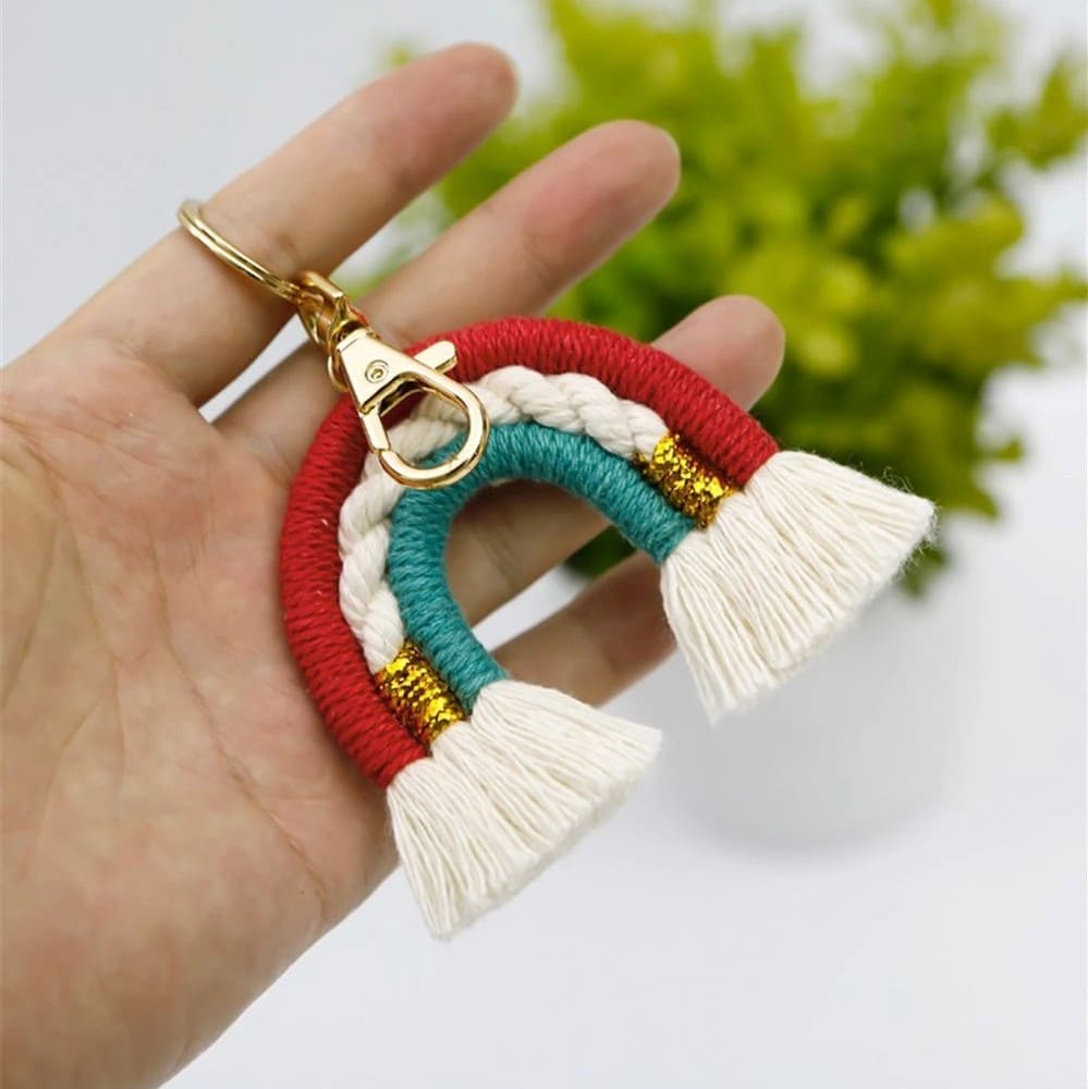 Porte Clé Macramé Porte-clé arc-en-ciel en Macramé Créations Éclatantes