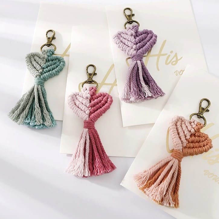 Porte Clé Macramé Porte-clé Cœur en Macramé Atelier Créatif