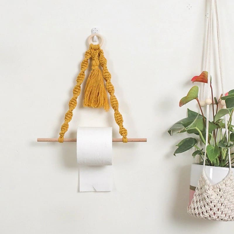 Porte-Papier Macramé Porte-papier toilette en Macramé avec pompon chic