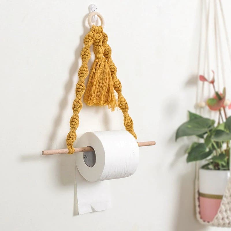 Porte-Papier Macramé Porte-papier toilette en Macramé avec pompon chic