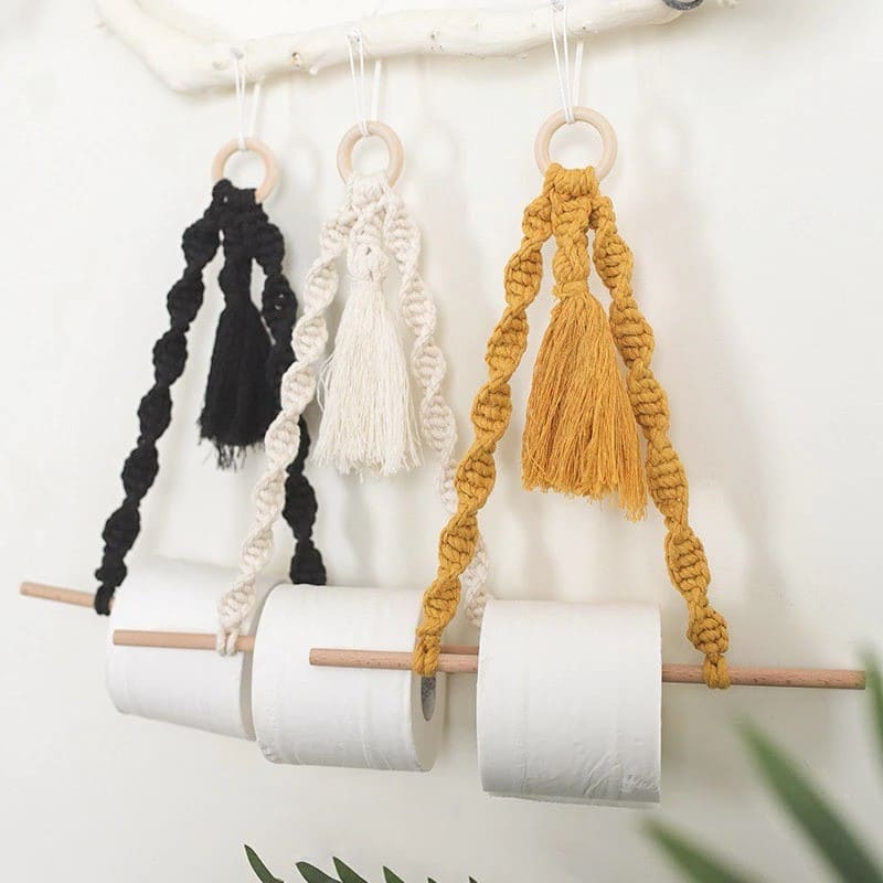 Porte-Papier Macramé Porte-papier toilette en Macramé avec pompon chic
