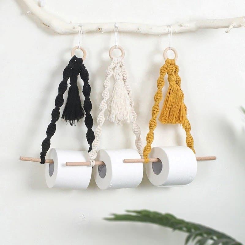 Porte-Papier Macramé Porte-papier toilette en Macramé avec pompon chic