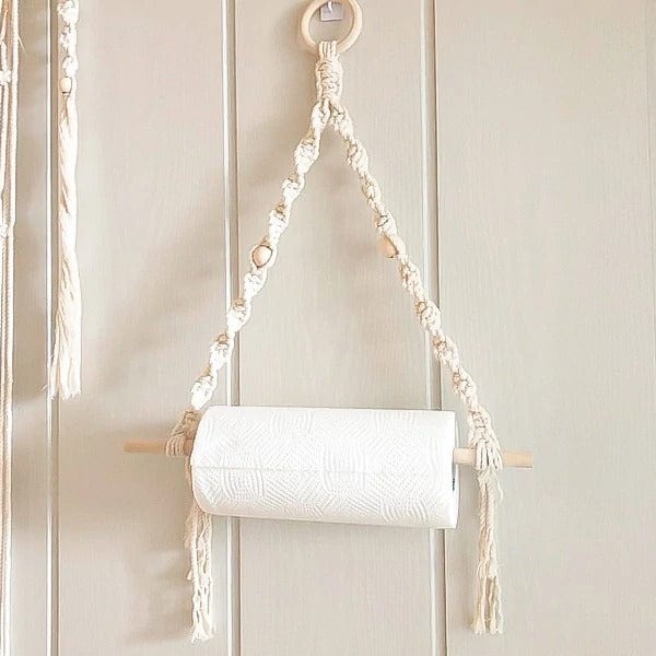 Porte-Papier Macramé Porte-Rouleur Macramé avec Perles Élégantes