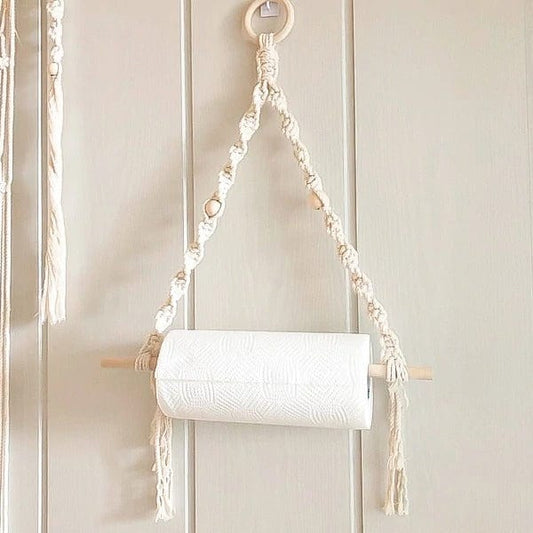 Porte-Papier Macramé Porte-Rouleur Macramé avec Perles Élégantes