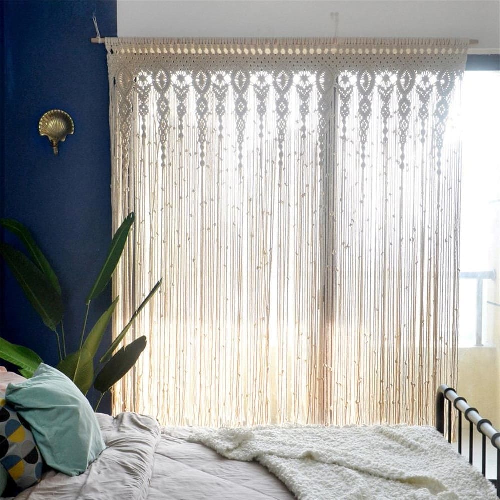 Rideau Macramé Rideau Macramé en coton écru - Élégance Artisanale