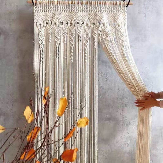 Rideau Macramé Rideau Macramé en coton écru - Élégance Artisanale