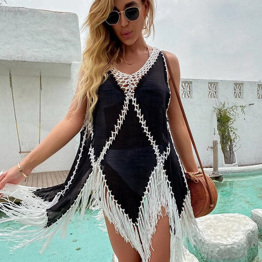 Robe macramé Robe Noire en Macramé Élégance
