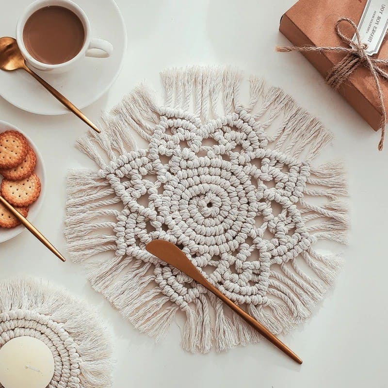 Set de Table Macramé Sets de table ronds en Macramé Élégance Artisanale