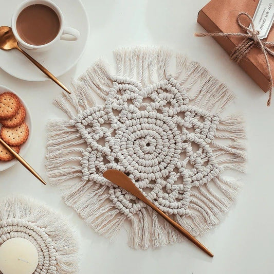 Set de Table Macramé Sets de table ronds en Macramé Élégance Artisanale