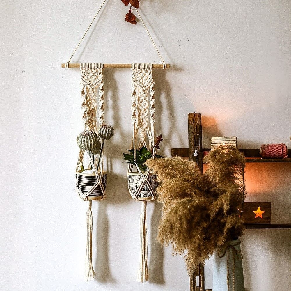 Suspension Macramé Double Porte-Plante en Macramé Chic