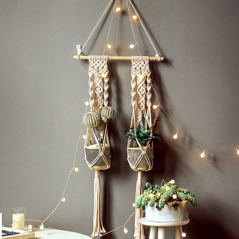 Suspension Macramé Double Porte-Plante en Macramé Chic