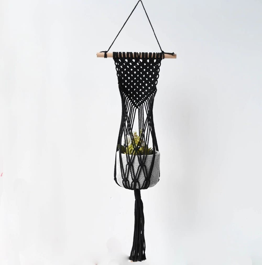 Suspension Macramé Suspension de Plante Macramé Noir Élégance