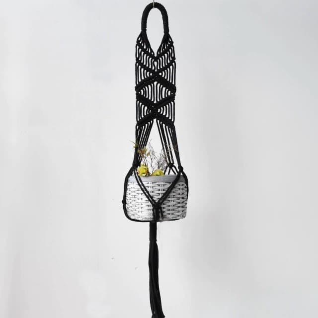 Suspension Macramé Suspension de Plante Macramé Noir Élégance