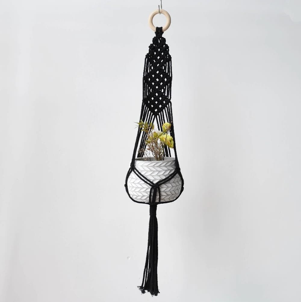 Suspension Macramé Suspension de Plante Macramé Noir Élégance