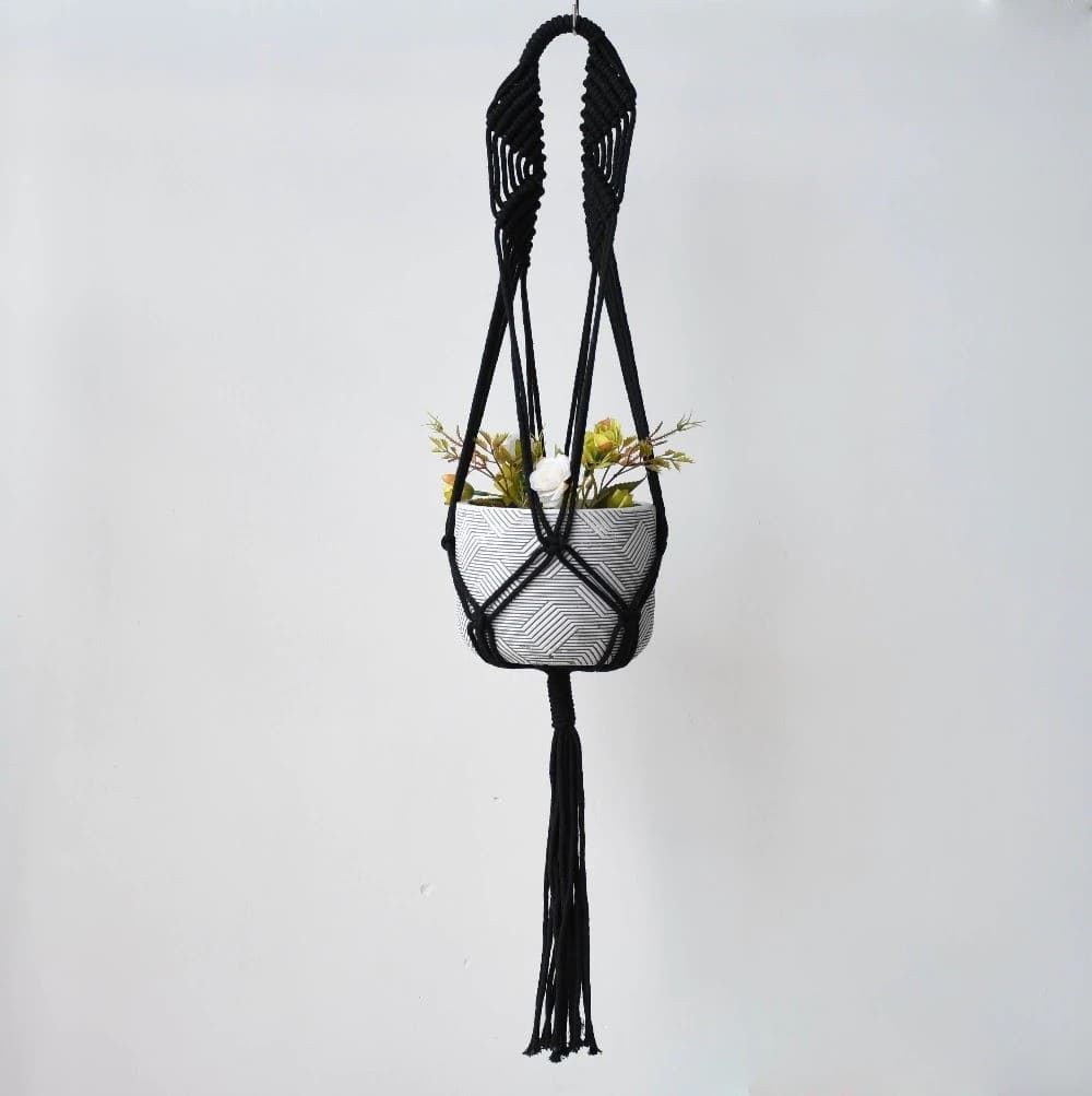 Suspension Macramé Suspension de Plante Macramé Noir Élégance