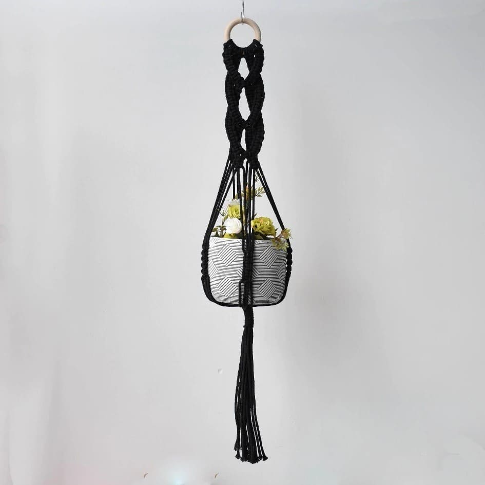 Suspension Macramé Suspension de Plante Macramé Noir Élégance
