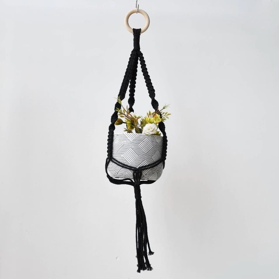 Suspension Macramé Suspension de Plante Macramé Noir Élégance