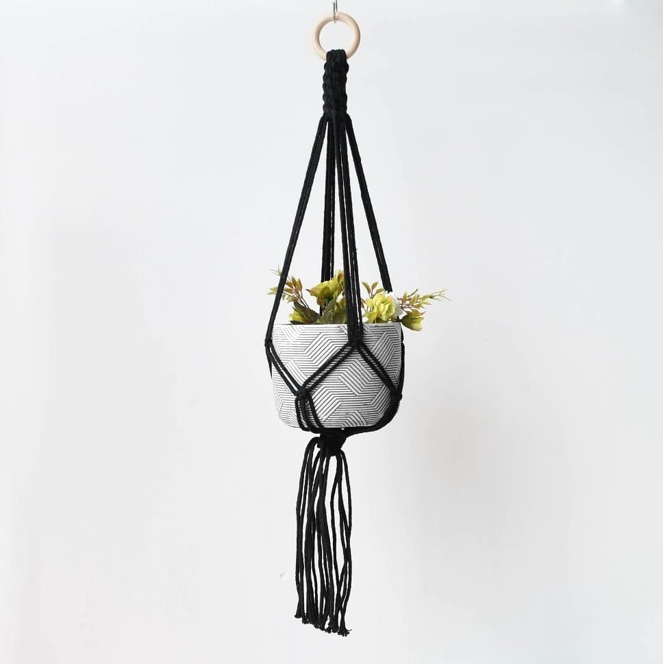 Suspension Macramé Suspension de Plante Macramé Noir Élégance