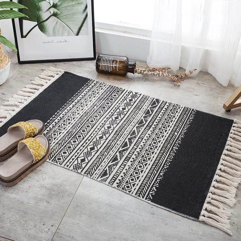 Tapis Macramé Tapis Macramé Noir Élégance