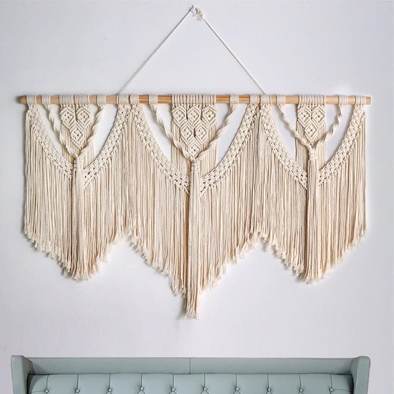 Tête de lit macramé Tête de Lit en Bois et Macramé Élegance