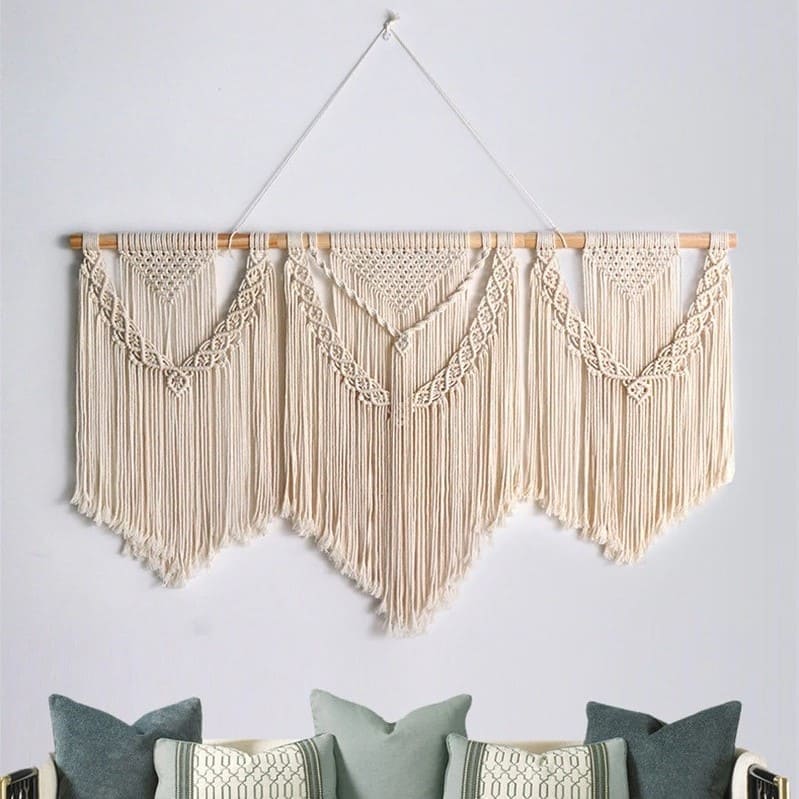 Tête de lit macramé Tête de Lit en Bois et Macramé Élegance